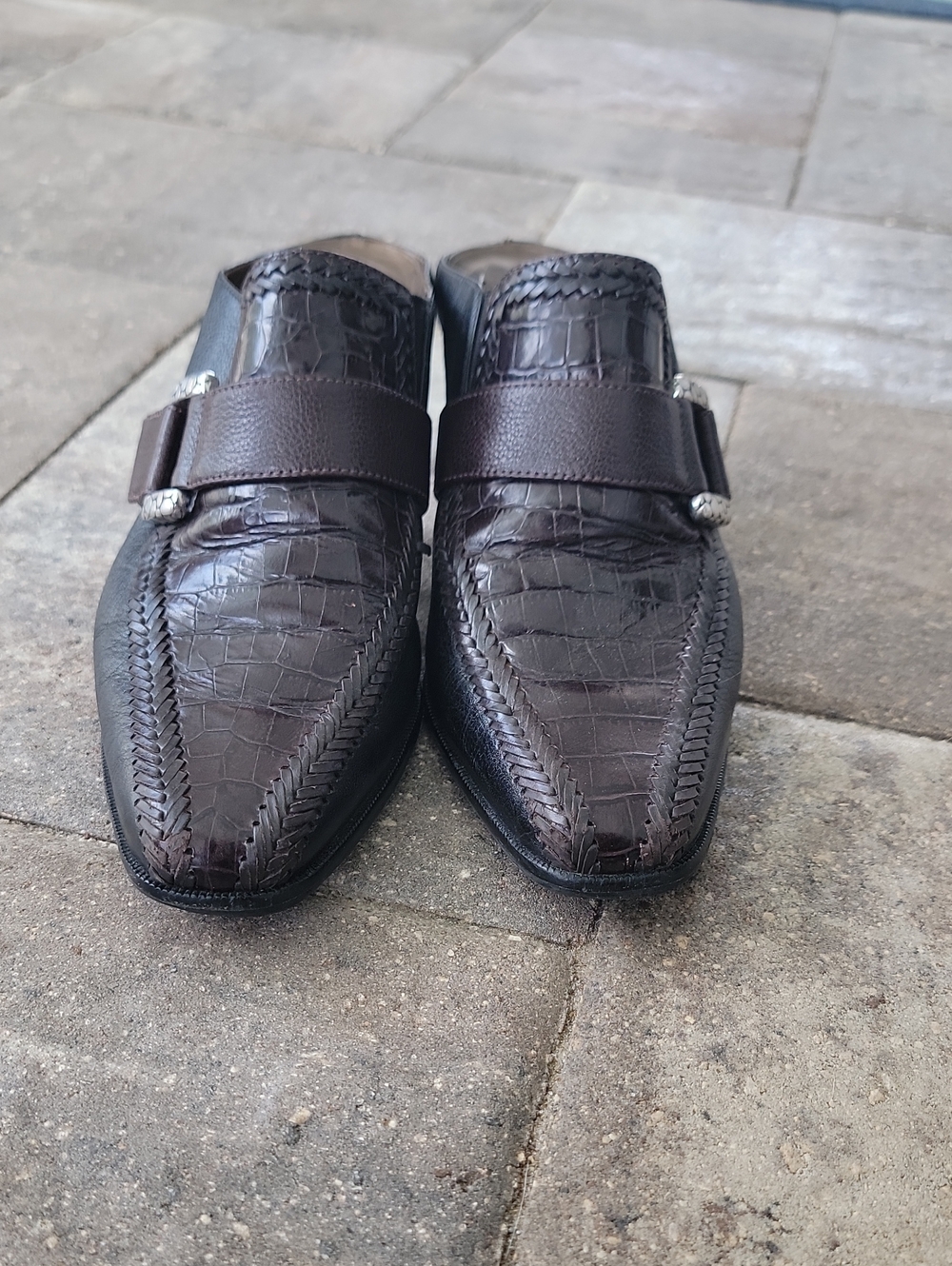 Vintage 90's Brighton Triad Mules Clogs Sz 9 Buckle Accent Brown & Black Leather - Picture 2 of 13